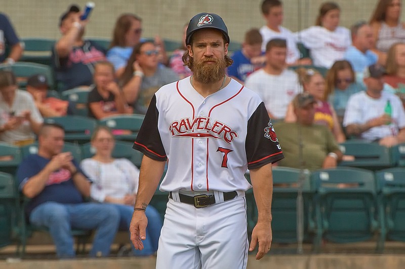 Arkansas Travelers Manager Collin Cowgill is shown in this photo.