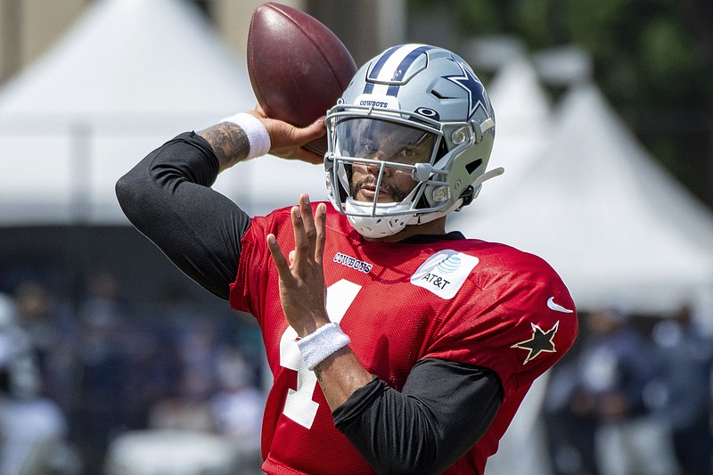 Dallas Cowboys quarterback Dak Prescott and most of the top players from both teams are not expected to play in tonight’s Hall of Fame Game at Canton, Ohio, between the Cowboys and the Pittsburgh Steelers. Prescott is among 16 Dallas players who will remain at the team’s training camp site in California.
(AP/Michael Owen Baker)