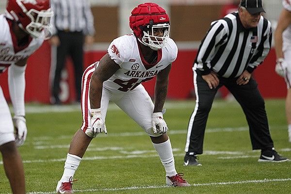 Freshman Chris Paul Jr. said Arkansas’ veteran linebackers have been quick to help him adjust. “All those guys made it their priority to teach me the playbook, teach me the way we do things during the workouts, in practice,” he said.
(University of Arkansas Athletics/Sam Smith) Freshman Chris Paul Jr. said Arkansas’ veteran linebackers have been quick to help him adjust. “All those guys made it their priority to teach me the playbook, teach me the way we do things during the workouts, in practice,” he said.
(University of Arkansas Athletics/Sam Smith)