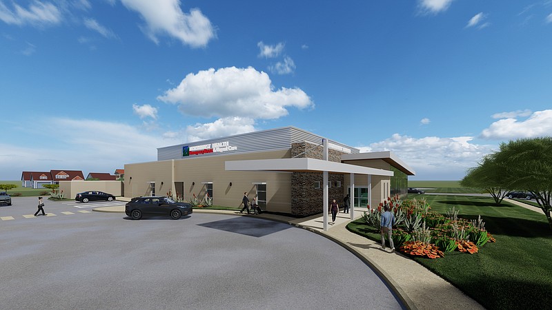 An architectural rendering of a new Northwest Health facility that will be a combined freestanding emergency department and urgent care on Bentonville's west side. The 11,000-square-foot facility at the intersection of East Centerton Boulevard and Southwest Tater Black Road will be a department of Northwest Medical Center Bentonville. (Courtesy photo)