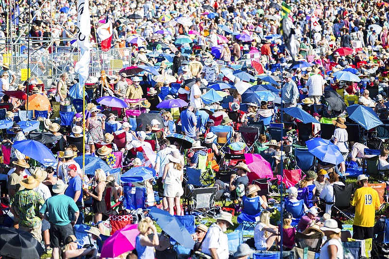 Crowds wait for Van Morrison to perform on the Acura Stage during the New Orleans Jazz & Heritage Festival, commonly called Jazz Fest, in this April 28, 2019, file photo. (AP/Sophia Germer)