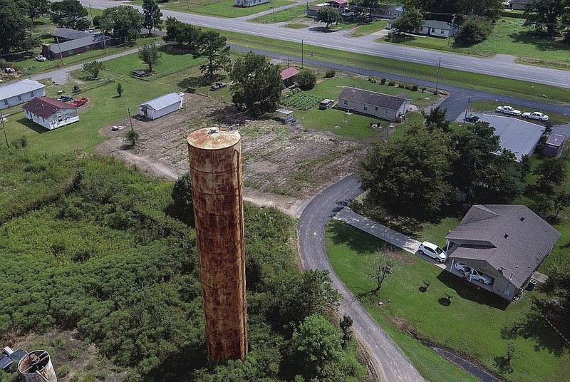 A rusted water tower marks the town of Allport in Lonoke County in this Sept. 16, 2020, file photo. (Arkansas Democrat-Gazette/Staton Breidenthal)