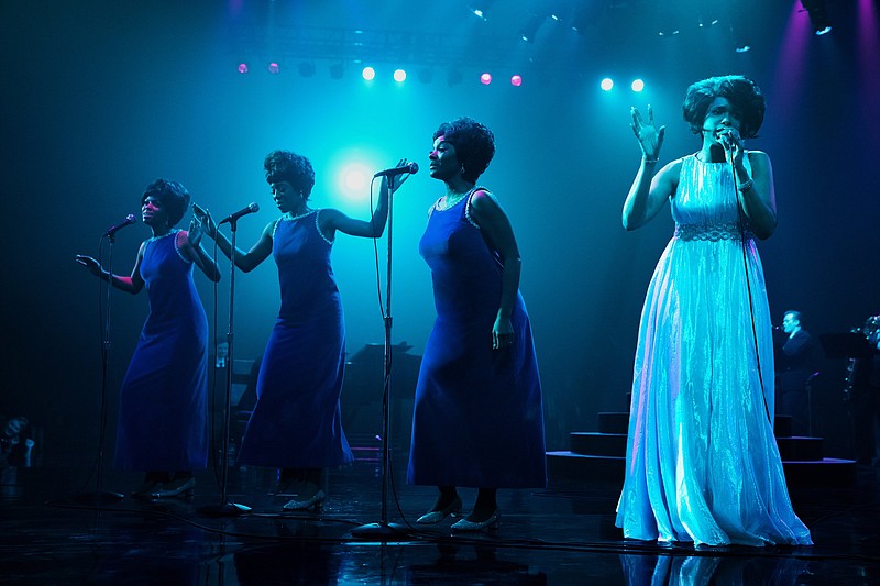 Backed by her sisters (left to right) Brenda (Brenda Nicole Moorer), Carolyn (Hailey Kilgore) and Erma (Saycon Sengbloh), Aretha Franklin (Jennifer Hudson) graduated from a miscast jazz singer to the indisputable Queen of Soul in the late ’60s. Liesl Tommy’s new film “Respect” hits all the beats of that story.