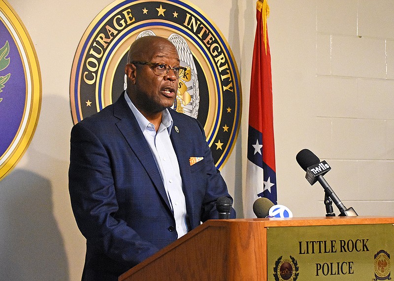 Little Rock Police Chief Keith Humphrey speaks at a news conference in this May 8, 2021 file photo. (Arkansas Democrat-Gazette/Staci Vandagriff)