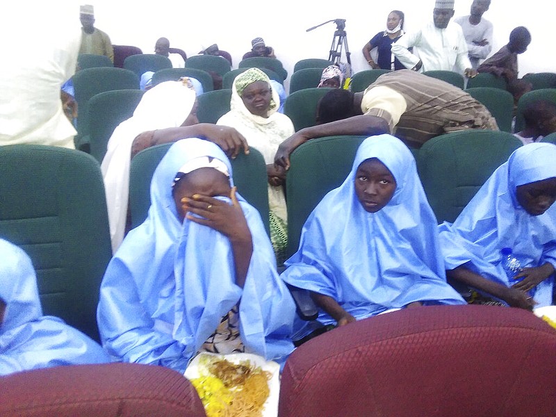 Some freed students of Salihu Tanko Islamic School are shown before a meeting with the Niger state governor in Minna, Nigeria, on Friday, Aug. 27, 2021. The kidnapping victims from the Salihu Tanko Islamic School in Niger state had included children as young as 5 years old. (AP Photo)