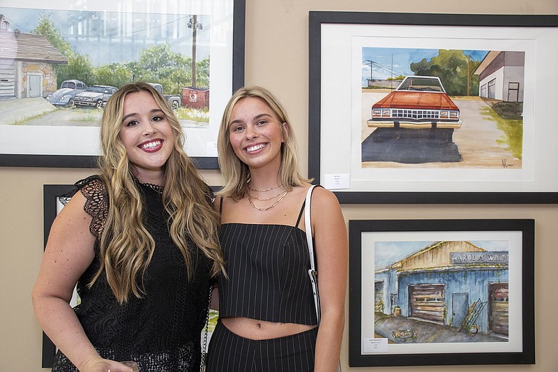 Madison Bell and  Ava Obert at an Artist Reception on 8/10/2021 at the Governor's Mansion. (Arkansas Democrat-Gazette/Cary Jenkins)