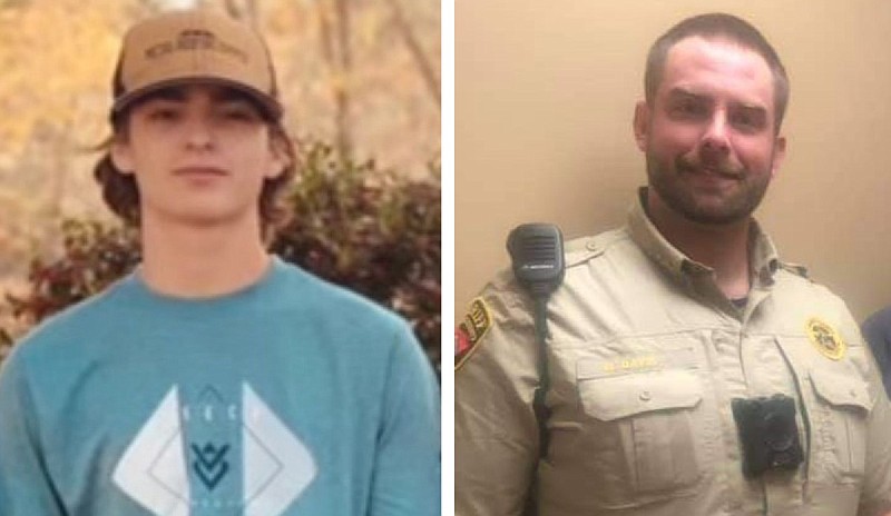 Hunter Brittain (left) and then-Sgt. Michael Davis of the Lonoke County sheriff's office are shown in this undated combination of courtesy photos.