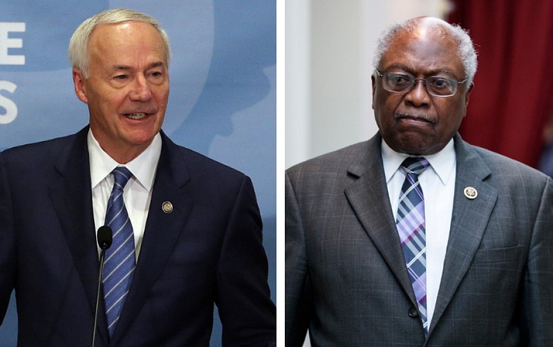 Gov. Asa Hutchinson (left), R-Ark., and U.S. Rep. James Clyburn, D-S.C., are shown in these undated file photos. (Left, Arkansas Democrat-Gazette/Thomas Metthe; right, AP/Carolyn Kaster)