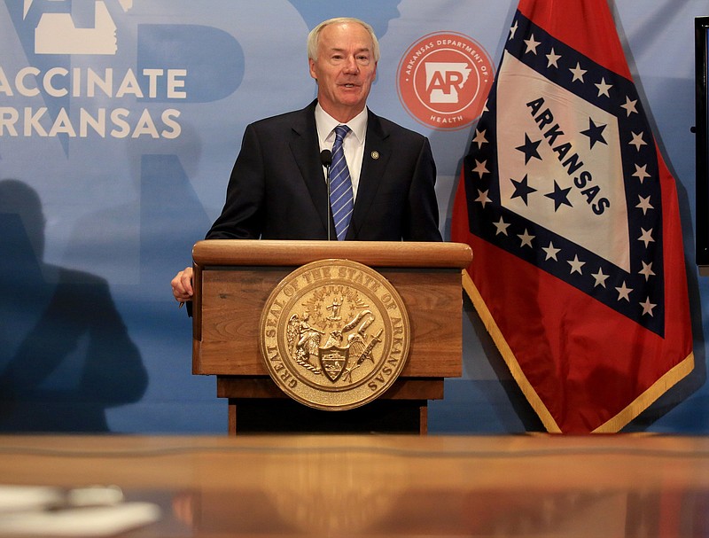 FILE — Gov. Asa Hutchinson speaks Tuesday Aug. 24, 2021 during his weekly press briefing at the state Capitol in Little Rock. More photos at arkansasonline.com/825governor/. (Arkansas Democrat-Gazette/Staton Breidenthal).