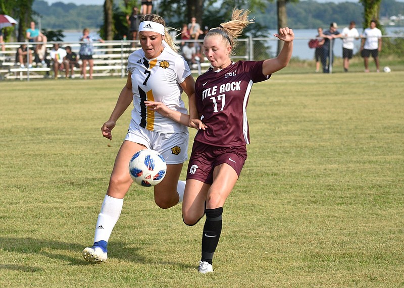 UAPB freshman Natalie Freeman (left), pictured during an Aug. 19 game against UALR, scored five goals on 10 shots in the past two games, both of which ended in victories. 
(Pine Bluff Commercial/I.C. Murrell)