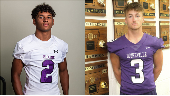 Da'Shawn Chairs, Elkins running back (left) and Randon Ray of Booneville (right)