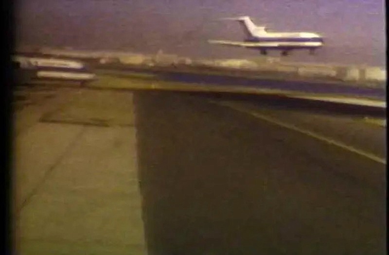 The image depicts a scene from Hans Stiritz’s “Before”: a poetic five-minute movie stitched together from Stiritz’s family’s archival footage of their airplane trips during the 1960s and ’70s.