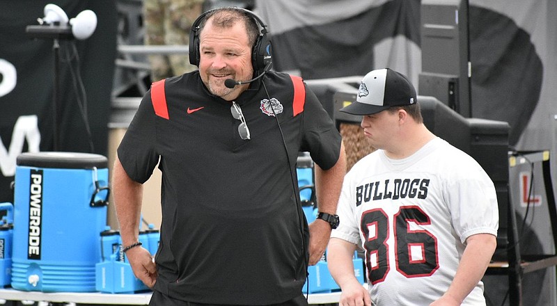 White Hall Coach Bobby Bolding paces the sideline before kickoff of a Sept. 3 win over Warren. Bolding and the Bulldogs will play Brad Bolding’s Little Rock Parkview Patriots tonight. 
(Pine Bluff Commercial/I.C. Murrell)