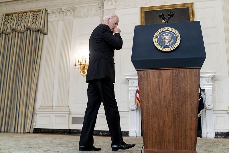 President Joe Biden arrives Thursday to speak in the State Dining Room at the White House in Washington. Video at arkansasonline.com/911bidenxi/.
(AP/Andrew Harnik)