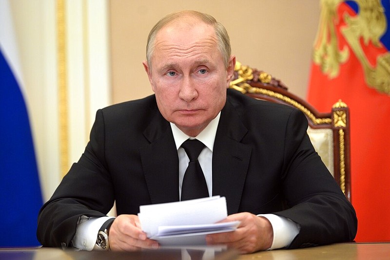 FILE - In this Thursday, Sept. 9, 2021 file photo, Russian President Vladimir Putin speaks during a meeting in Moscow, Russia. (Alexei Druzhinin, Sputnik, Kremlin Pool Photo via AP, File)