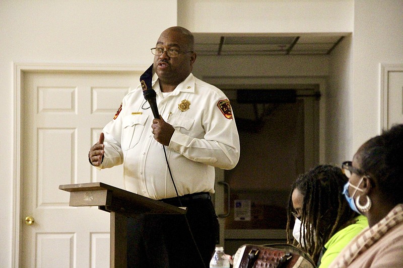 Pine Bluff Fire Chief Shauwn Howell explains how the Fire Department’s role is interconnected with public safety. 
(Pine Bluff Commercial/Eplunus Colvin)
