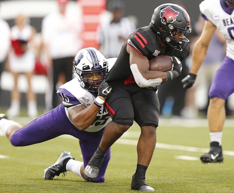 Alan Lamar, a transfer from Yale, has rushed for 90 yards and 1 touchdown in 2 games this year, helping to bolster Arkansas State’s running game.
(Arkansas Democrat-Gazette/Thomas Metthe)