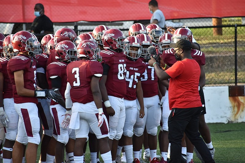 Pine Bluff High School football players take the field on Aug. 27 for their season opener at home against Watson Chapel. The Zebras will play for the first time in three weeks at 7 p.m. tonight at Jordan Stadium. 
(Pine Bluff Commercial/I.C. Murrell)