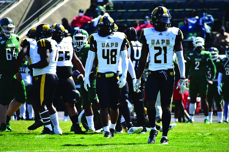 UAPB defensive back Jalon Thigpen (21) and the Golden Lions defense will attempt to slow the Central Arkansas offense today at Estes Stadium in Conway in the teams’ first matchup since 2008 in Little Rock.
(Pine Bluff Commercial/I.C. Murrell)