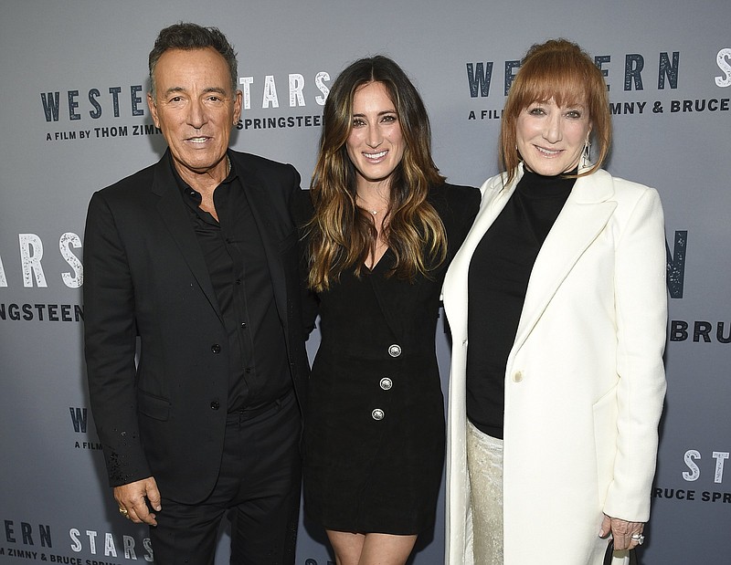 Singer-songwriter and co-director Bruce Springsteen, left, daughter Jessica Springsteen, center, and wife Patti Scialfa attend the special screening of "Western Stars" at Metrograph in New York, in this Wednesday, Oct. 16, 2019, file photo. 
(Photo by Evan Agostini/Invision/AP, File)