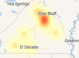 An outage map on AT&T's website shows customers throughout Arkansas affected by a service outage Sunday afternoon.