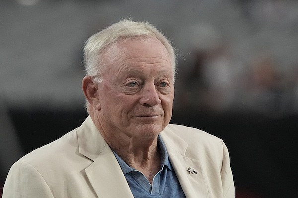 Dallas Cowboys owner Jerry Jones during the second half of an NFL preseason football game against the Arizona Cardinals, Friday, Aug. 13, 2021, in Glendale, Ariz. (AP Photo/Rick Scuteri)