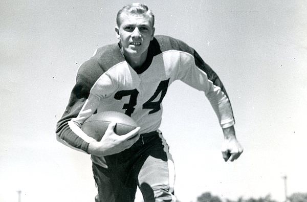 Floyd Sagely was a three-year letterman on Arkansas' football and basketball teams, and in 1953 was All-Southwest Conference as a receiver on the football team.