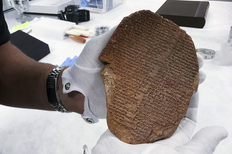 This undated image provided by the U.S. Immigration and Customs Enforcement’s office of public affairs shows a 3,500-year-old artifact known as the Gilgamesh Dream Tablet.
(AP/U.S. Immigration and Customs Enforcement)