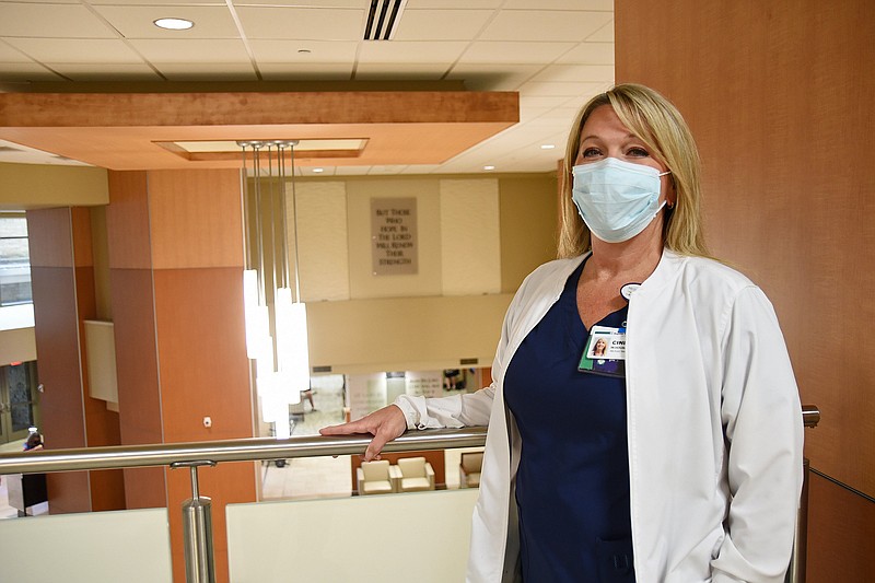 Nurse Cindy Curtis poses for a photo Friday, Sept. 17, 2021 at Baptist Health Medical Center in Little Rock..(Arkansas Democrat-Gazette/Staci Vandagriff)