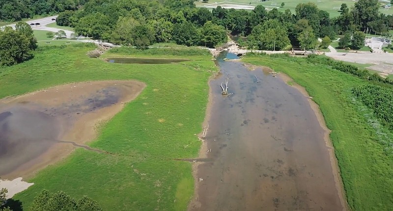 Screen shot from drone footage of Lake Bella Vista.