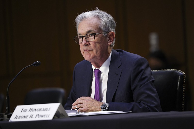 Federal Reserve Chairman Jerome Powell testifies during a Senate Banking, Housing and Urban Affairs Committee hearing on the CARES Act on Capitol Hill, Tuesday, Sept. 28, 2021 in Washington. (Kevin Dietsch/Pool via AP)