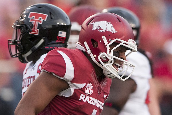 Arkansas receiver Jared Cornelius is shown during a game against Texas Tech on Saturday, Sept. 19, 2015, in Fayetteville.