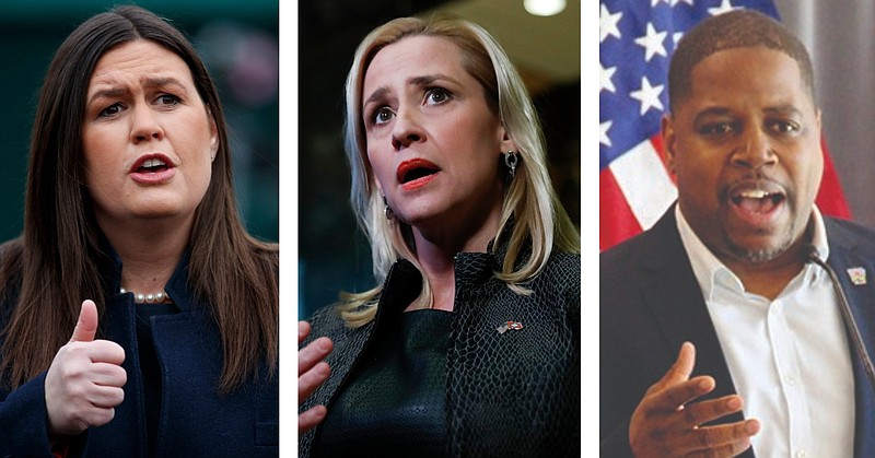 Republicans Sarah Huckabee Sanders (from left) and Attorney General Leslie Rutledge, as well as Democrat Chris Jones, are shown in this undated combination photo.