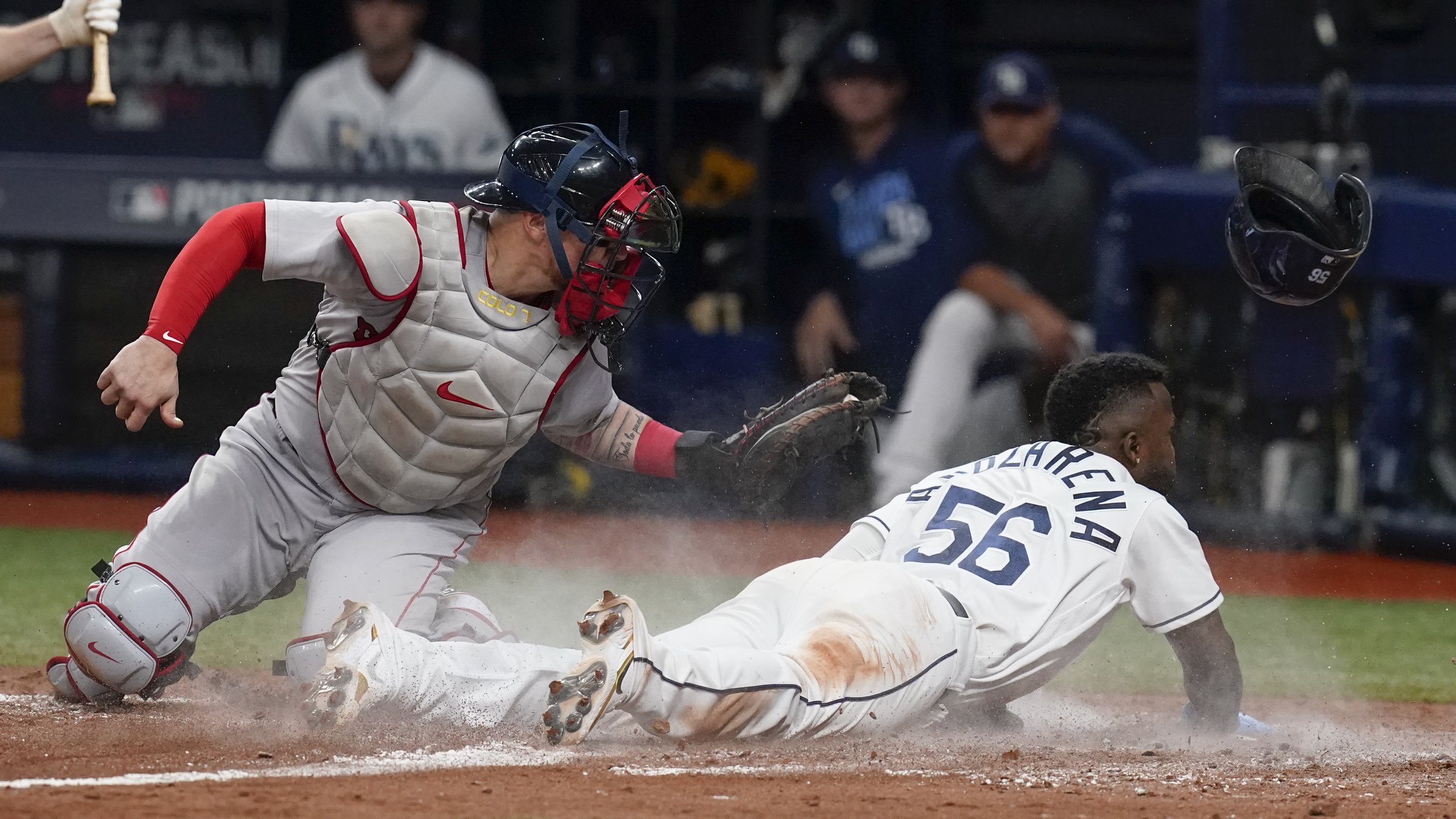 Photos: Randy Arozarena lays on home plate after game-winning run, Rays  celebrate victory over Dodgers