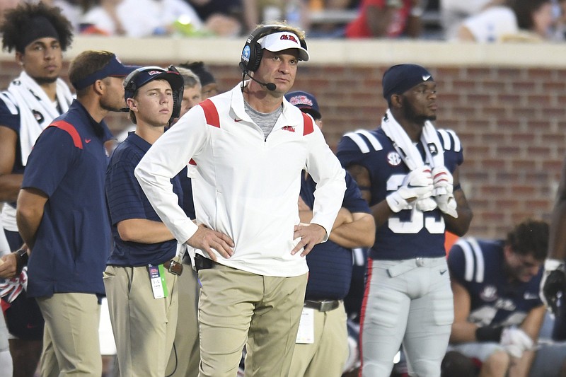 Ole Miss Coach Lane Kiffin has shown a desire to attempt converting on fourth down more than most coaches. “I don’t want to speak for him,” Arkansas Coach Sam Pittman said, “but I’m assuming he looks at that maybe a little more than I do.”
(AP/Bruce Newman)