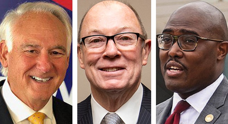 From left, North Little Rock Mayor Terry Hartwick; Barry Hyde, county judge of Pulaski County; and Little Rock Mayor Frank Scott Jr. are shown in this undated combination photo.