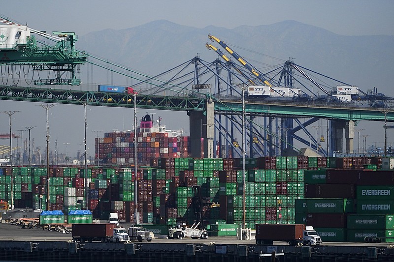 Containers are stacked earlier this month at the Port of Los Angeles.
(AP/Jae C. Hong)