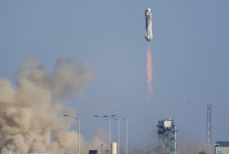 Blue Origin’s New Shepard rocket blasts off Wednesday from the company’s spaceport near Van Horn, Texas.
(AP/LM Otero)