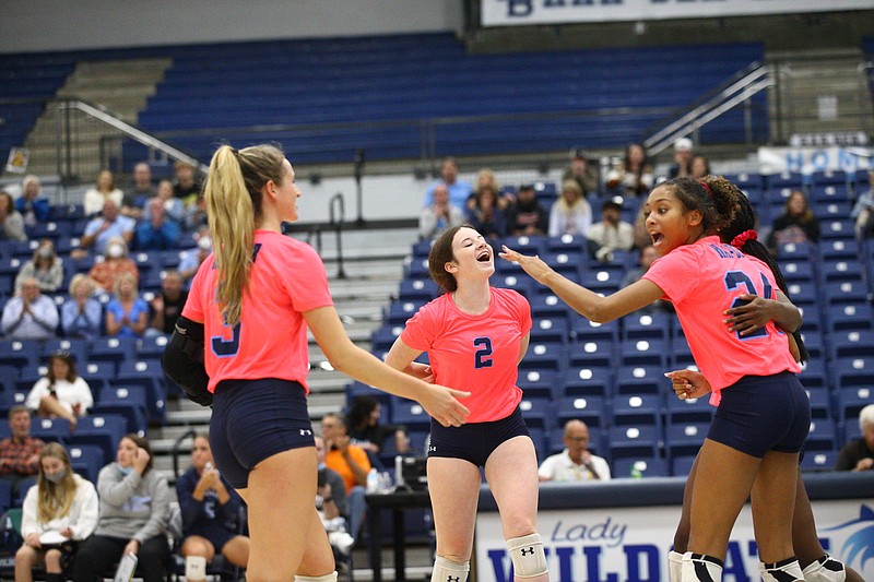 Har-Ber celebrates point on Tuesday, October 12, 2021, during play at Wildcat Arena, Springdale. Visit nwaonline.com/211013Daily/ for today's photo gallery.
(Special to the NWA Democrat-Gazette/David Beach)