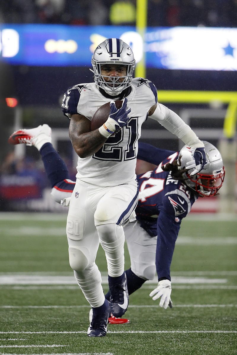 Running back Ezekiel Elliott played for Dallas in its last meeting with the New England Patriots in 2019, a 13-9 loss in which the Cowboys were held without a touchdown. Elliott and the Cowboys return to New England on Sunday looking to improve to 5-1 this season.
(AP/Winslow Townson)