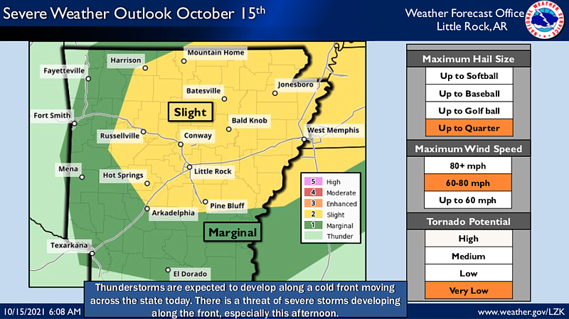 A cold front brings chances of severe storms in parts of the state, according to the National Weather Service. (Courtesy of the National Weather Service)