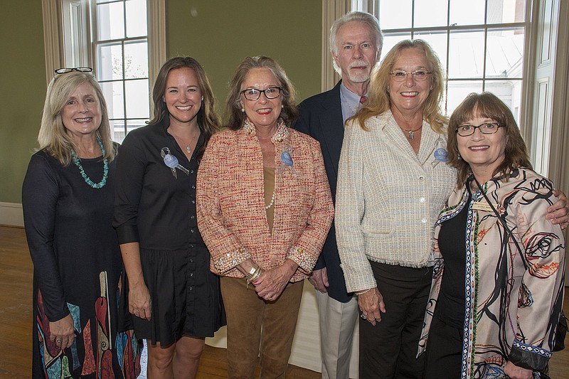 Donna Derickson, Sydney Blackmon, MElissa McMath Hatfield, David Donnelley, Patricia McMath and Joe Ellen Maack  at the Old State House on 09/30/2021 for the Grand Reopening  of the Governors of Arkansas Exhibition. (Arkansas Democrat-Gazette/Cary Jenkins)