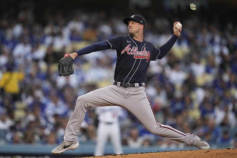 Drew Smyly (Little Rock Central, Arkansas Razorbacks) pitched 31/3 innings Wednesday, allowing 2 earned runs on 2 hits with 2 strikeouts and a walk, but he was credited with the victory as the Atlanta Braves beat the Los Angeles Dodgers 9-2 in Game 4 of the National League Championship Series in Los Angeles.
(AP/Ashley Landis)