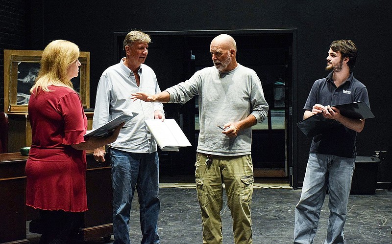 Dana Edwards (from left), Eddie Beard, Martin Carty and Will Witt rehearse a scene from “You Have the Right to Remain Dead,” at the Adam B. Robinson Jr. Black Box Theater. Carty is directing and playing the narrator. The audience-participation murder mystery runs Oct. 29-31. 
(Special to The Commercial/Arts & Science Center for Southeast Arkansas)