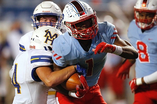 Little Rock Parkview running back James Jointer and Arkansas commitment is shown running the ball against Mountain Home.
