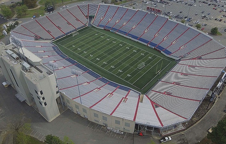 War Memorial Stadium in Little Rock is shown in this March 27, 2020, file photo. (Arkansas Democrat-Gazette/Staton Breidenthal)