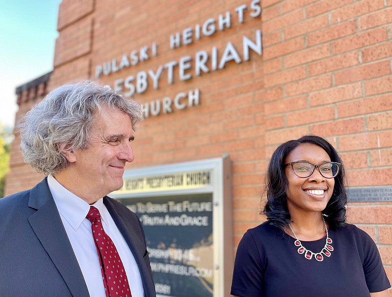 Ruskin Falls (left) and LaWanda Harris have served as co-pastors of Pulaski Heights Presbyterian Church since July. The congregation, which flourished in the 1950s, saw its Sunday attendance drop to roughly 25, but has rebounded since then, Falls said.
(Arkansas Democrat-Gazette/Frank E. Lockwood)