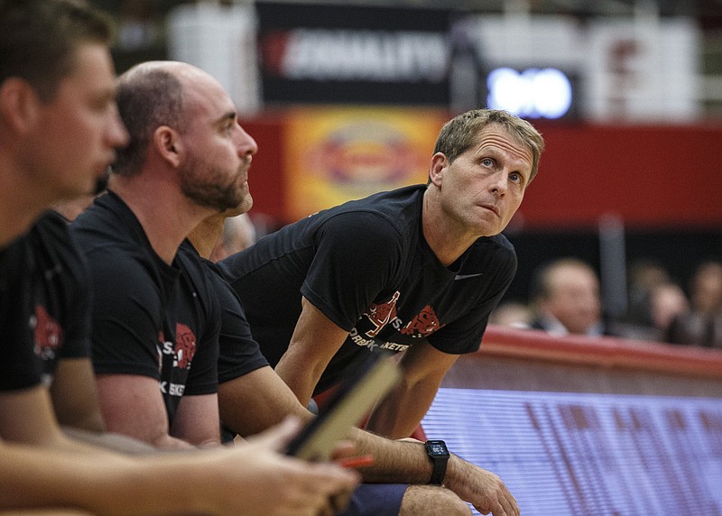 Arkansas men’s basketball Coach Eric Musselman said the Razorbacks’ exhibition game today against East Central (Okla.) is much needed and he wishes he could schedule more of them.
(Special to the NWA Democrat-Gazette/David Beach)