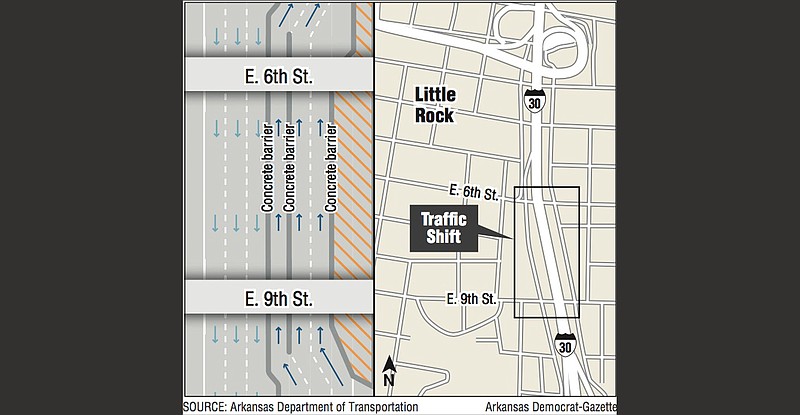 Map showing I-30 project traffic shift.