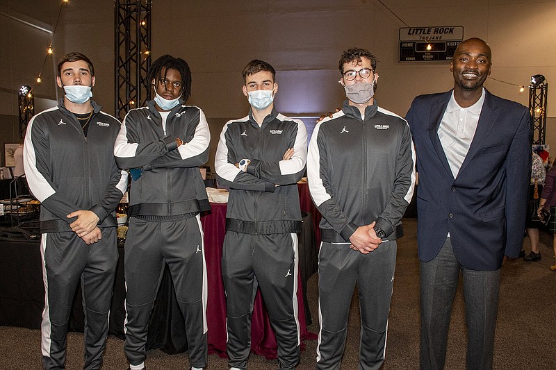 Ethan Speaker, Kevin Osawe, Jovan Stulic, Marko Lukic and assistant men's basketball coach Julius Hodge at Spectacualr on 10/07/2021 at UALR Jack Stephen's Center